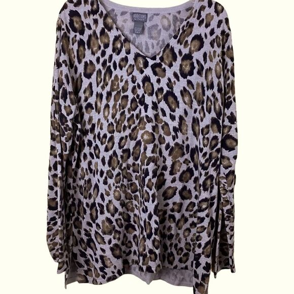ADDICTIONS by Chico’s Animal Print V Neck Sweater Size Large 3 - Picture 1 of 5